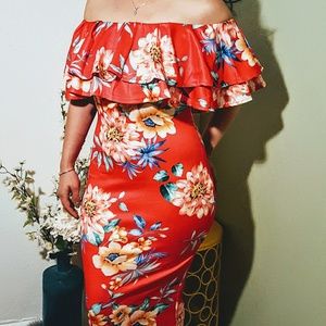 Red orange floral blossom Dress